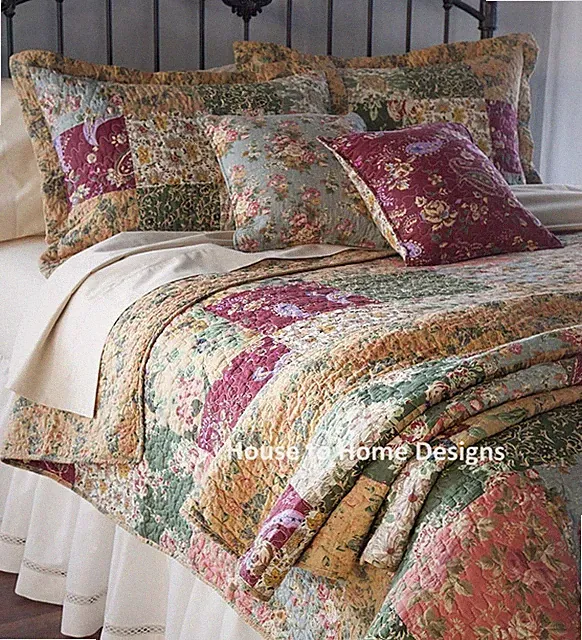 ANTIQUE COUNTRY PATCHWORK King QUILT SET : FLORAL PAISLEY 100% COTTON CHIC