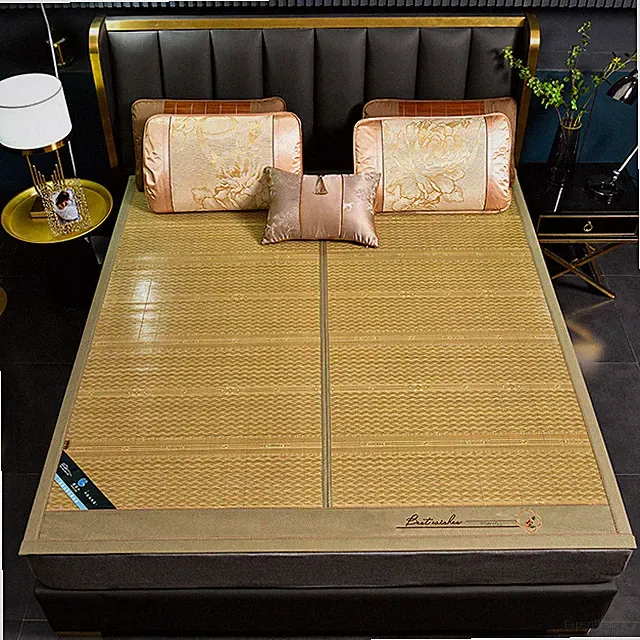 Bamboo Mat Cool Feeling For Summer Bed Mat Foldable Double Faces Bordure Queen