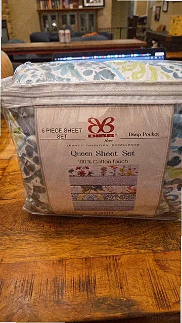 Bibb Home 1200 Series 6-Piece Queen Sheet Set, Blue/Green Paisley, 100% Cotton T