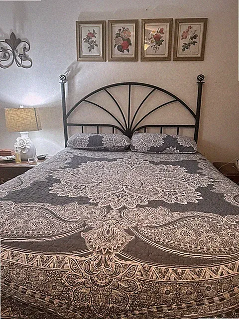 Blue/Grey Bohemian-style Mandala and Paisley Queen Cotton Quilt with 2 Shams.