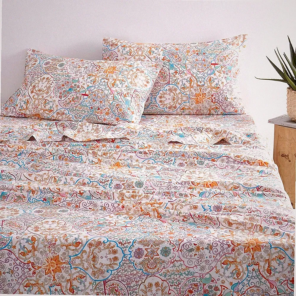 Boho Bed Sheets 100% Cotton 4-Piece Sheet Set Bohemian Hippie Chic Paisley