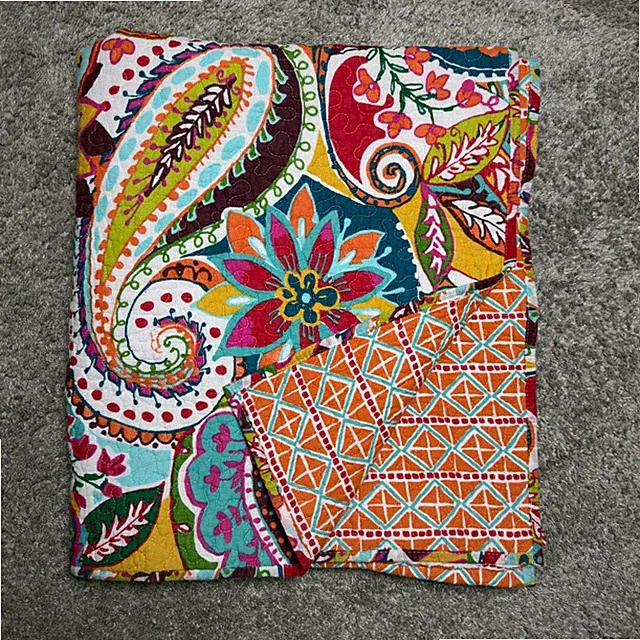 Cotton Reversible Quilt Throw Blanket 41x72 Multicolor Paisley Floral Artsy