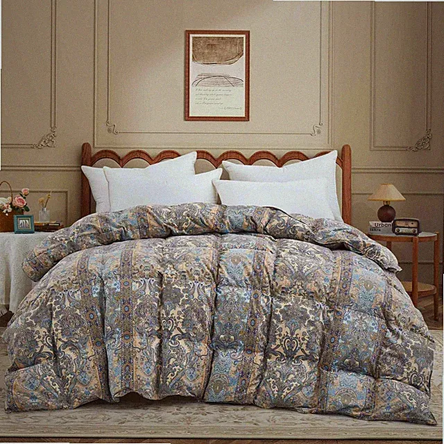 Cozy Oversized Boho Paisley Flower Print Down Comforter, King Queen Bed Blanket