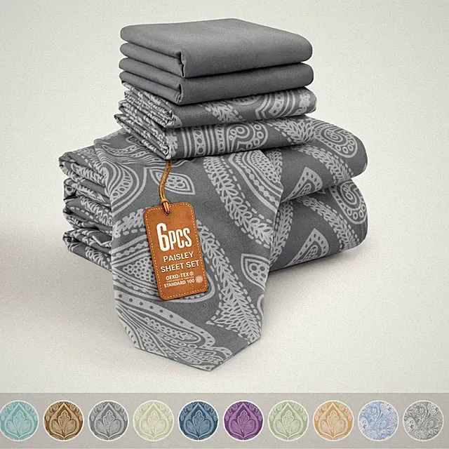 Deep Pocket 6 Piece Bed Sheets Set 1800 Series Luxury Comfort Paisley Sheet Set