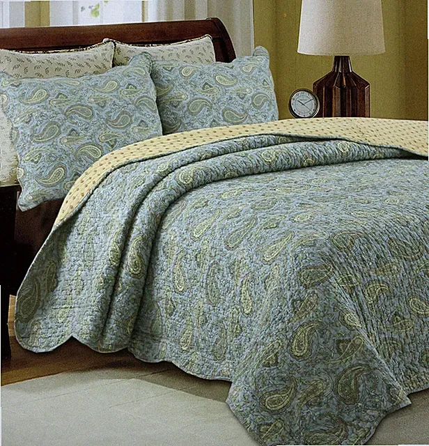 Green Persian 100% Cotton 3-Piece Quilt Set, Bedspread, Coverlet