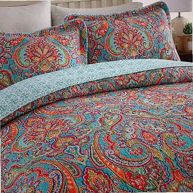 NEW Reversible PAISLEY Floral 90x98 Cotton Quilt Set Queen Bedspread w 2 SHAMS