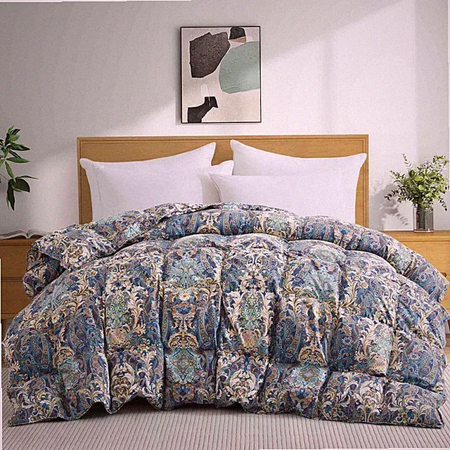 Oversize Stylish Boho Paisley Flower Down Comforter, King or Queen Bed Blanket