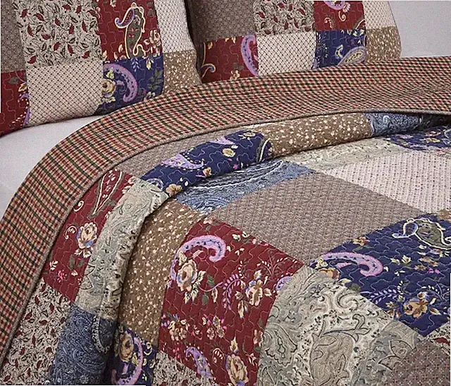 Patchwork Queen Quilt With 2 Shams Paisley Cotton Reversible Cozy Line
