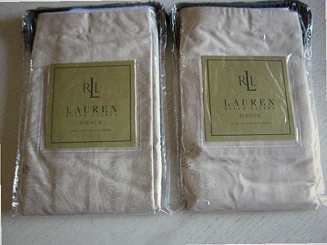 PR.NEW RALPH LAUREN STANDARD PILLOW SHAMS AVENUE CAFE PAISLEY LT. TAN & IVORY