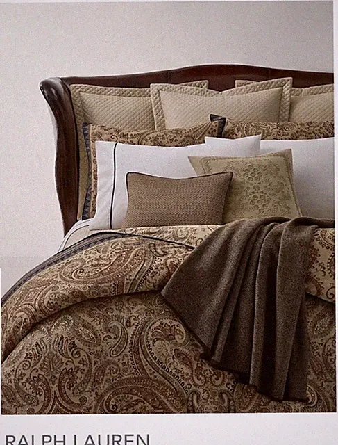 Ralph Lauren Anderson Paisley Duvet Cover Full/Queen Neutral/ Navy Border $400