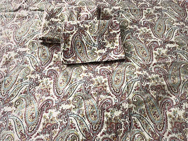 RALPH LAUREN pinks-mauve-blue-green paisley queen fitted sheet + 2 st. shams.