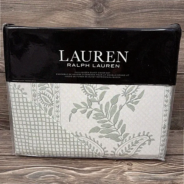 Ralph Lauren Wakefield Paisley Queen Duvet 3 Pc Set Green 100% Cotton NEW $385