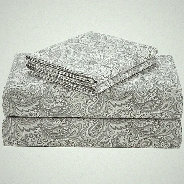Soft Cotton Queen Sheets, 4 Piece Set Breathable for All Seasons, Paisley Grey