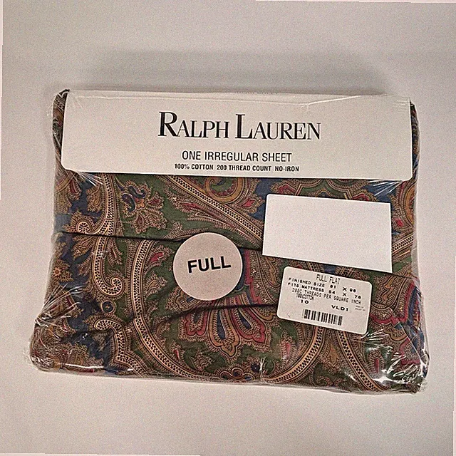 Vtg NOS RALPH LAUREN Elizabeth Paisley Full Flat Irregular Cotton Sheet 200 USA